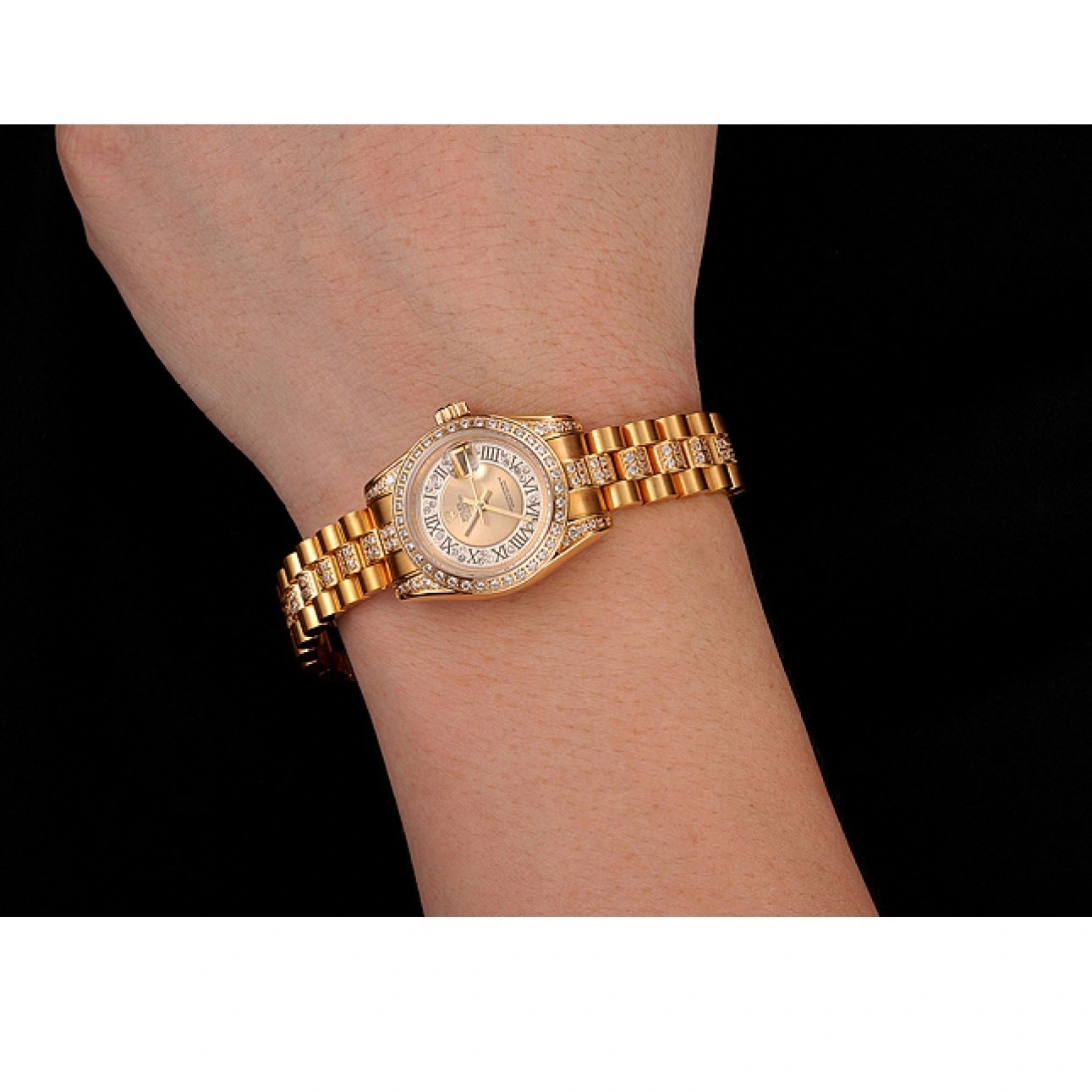 AAA replica watch Diamond Bracelet Pave Swiss Rolex DayJust Diamond Gold 1453953 Dial Gold 1025